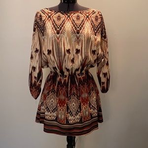 Boho Aztec Print Peplum Blouse Size L